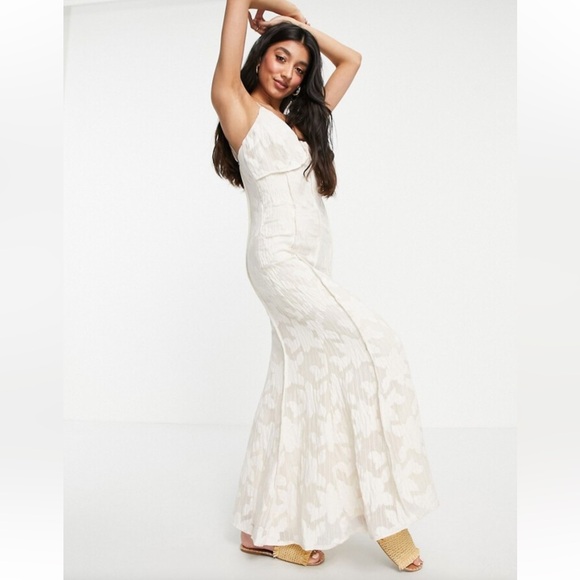 ASOS Just Me Satin Jacquard Maxi Dress in Cream Large - Picture 16 of 16